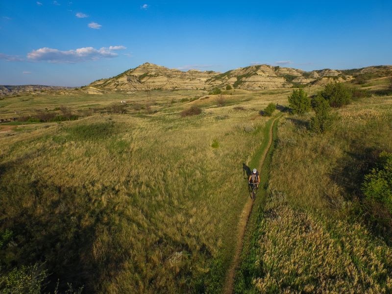 Overhead image of a bike on the Maah Daad Hey Trail