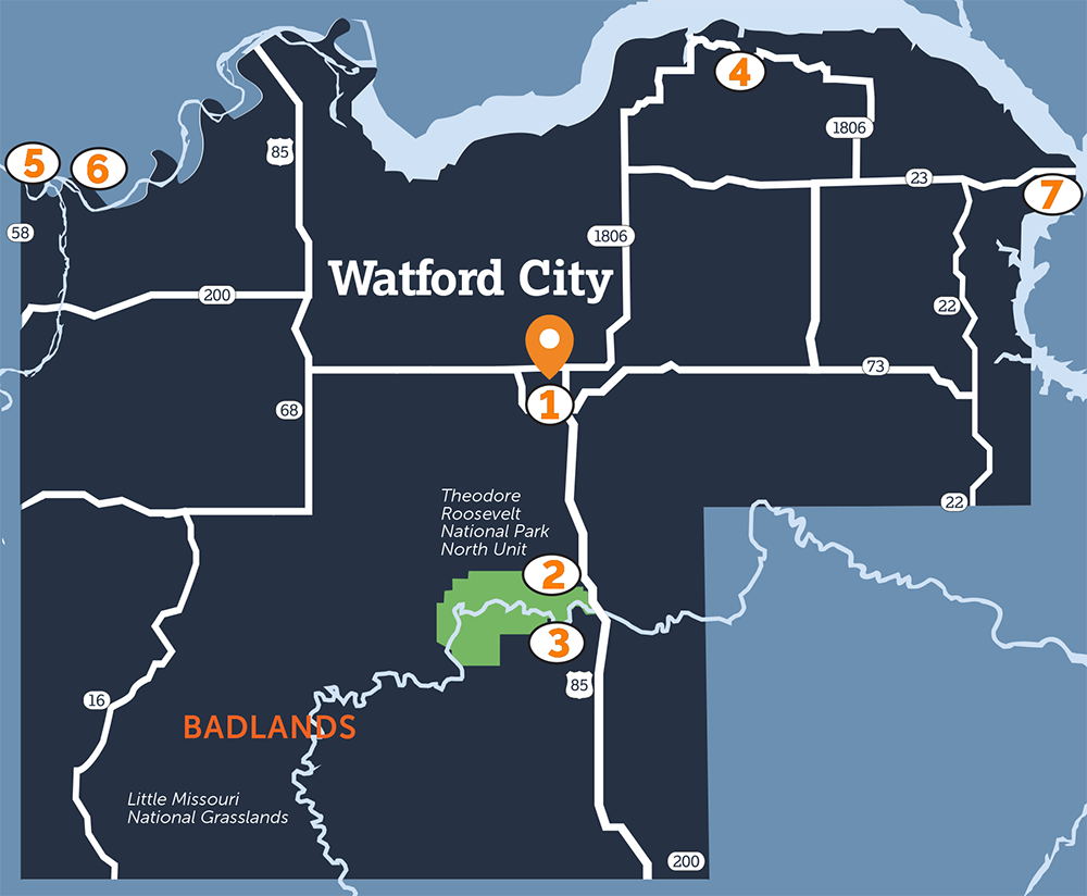 Map of Watford City and Badlands